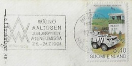 Finland 1994 Postcard Helsinki To Brazil Stamp Armoured Car Pasi In UNO Slogan Wäinö Aaltonen's Performance At Ateneum - Lettres & Documents