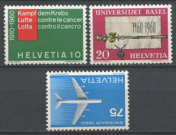 SUISSE 1960 N° 639/640 642 ** Neufs MNH Superbes C 6.30 € Médecine Carcer Université Bâle Avion à Réaction Plane Swissa - Neufs