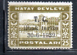 Delcampe - HATAY 1939 OVERPRINTED DATE 30 6 1939 ANNEXATION TO THE TURKEY TURKISH REPUBLIC 25ku MLH - 1934-39 Sandschak Alexandrette & Hatay