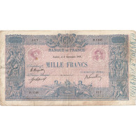 France, 1000 Francs, Bleu Et Rose, 1919, P.1345, B+, Fayette:36.34, KM:67h - 1 000 F 1889-1926 ''Bleu Et Rose''