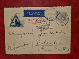 LETTRE/CARTE  INDE NEERLANDAISE 1934 CARTE DE PALEMBERG PAR AVION VIVER POUR BALDENHEIM - Niederländisch-Indien