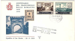 1959-San Marino S.2v."centenario Del Francobollo Delle Romagne"su Fdc - FDC