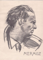 Portrait De JEAN MERMOZ (pionnier Aviation) Fusain Sur Papier Cartonné - Rosette Chatriot - 30, 5 X 20, 5 Cm - 1940 - Drawings