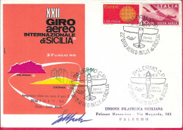 XXII GIRO AEREO DI SICILIA - PALERMO/CT/PALERMO *4.7.1970* - ANNULLO SPECIALE SU BUSTA GRANDE UFFICIALE- FIRMA PILOTA - Poste Aérienne