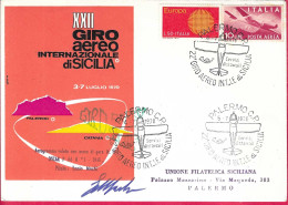 XXII GIRO AEREO DI SICILIA - PALERMO/CT/PALERMO *4.7.1970* - ANNULLO SPECIALE SU BUSTA GRANDE UFFICIALE- FIRMA PILOTA - Luftpost