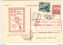 1927 CECOSLOVACCHIA, ERSTFLUG PRAHA-BERLIN SONDERCARTE - Cartolina Speciale I° - Andere & Zonder Classificatie