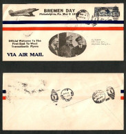"BREMEN DAY---PHILADELPHIA" FIRST EAST WEST FLIGHT---BREMEN FLYERS (MAY 9/1928) (OS-772) - Event Covers