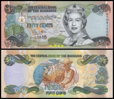 Bahamas 1/2 Dollars 2001, Paper, A Prefix, Queen, UNC - Bahamas