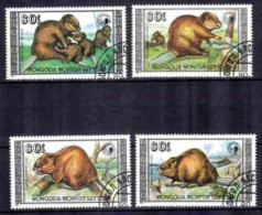 Animaux Castors Mongolie 1989 (39) Yvert N° 1632 à 1635 Oblitéré Used - Nager