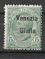 ITALIA VENEZIA GIULIA - 1919 - LEONI 5 CENT SOVRASTAMPATO - MH*  (YVERT 21 - MICHEL 21 - SS 21) - Venezia Giulia