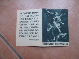 Calendarietto 1942 Anno XX Frase MUSSOLINI - Petit Format : 1941-60