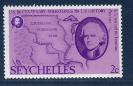 Seychelles, Yv 356, Mi 376, SG 384, Jefferson Et De La Carte De La Louisiane Lors De Son Achat à La France, - Indipendenza Stati Uniti