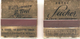 ALLUMETTES WILLKOMMEN IN TIROL & HOTEL SACHER BADEN HELENENTAL  (noir Sur Papier Doré Mal Rendu Par Le Scan) - Matchboxes