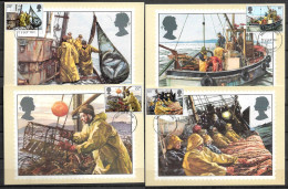 GB STAMPS. 1981 SET OF 4 MAXIMUM CARDS MC  FISHING, UNUSED - Cartas Máxima