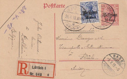 Deutsche Besetzung Belgien - Postkarte Einschreiben - Lüttich Nach Basel - 1918 (67807) - Occupation 1914-18