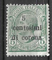 ITALIA - OCC. TRENTO E TRIESTE - 1919 - 5 C. DI CORONA/5C. - NUOVO MH*.  (YVERT 3 - MICHEL 3 - SS  3) - Trentino & Triest