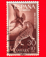 SAHARA SPAGNOLO - Usato - 1960 - Giornata Del Francobollo - Leopardo, Aquila Reale - 30+10 - Sahara Español