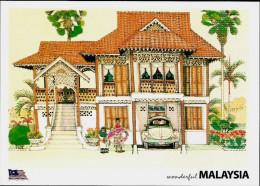 Malaysia Postcard A Colonial Period Malay House MINT Transport Automobile Kite Tree - Malaysia