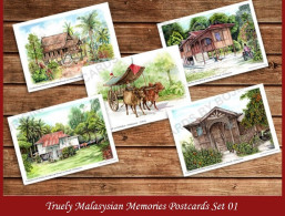 Malaysia Truly Malaysian Memories – SET 1 Kampung Postcard MINT Bicycle Fauna Cat Bird Chicken Tree Motorcycle Lifestyle - Malaysia