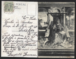 Postal Com Pintura 'S. Pedro' Quadro De Grão Vasco, Na Sé Viseu. Selo De 10 Rs D. Carlos Obliterado Em 1909 Em Viseu. - Brieven En Documenten