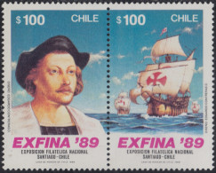Chile 892/93 1989 Exfina 89 Colón Caravela MNH - Chili
