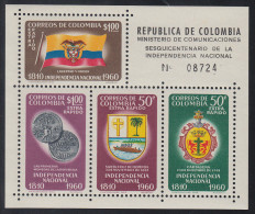 Colombia HB 19 1960 Aniversario Independencia Escudo Bandera MNH - Colombia