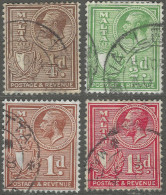 Malta. 1930 KGV Postage And Revenue. 4 Used Values (¼d, ½d, 1d,1½d). SG 193etc. M3001 - Malta