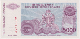 CROATIA , SERB KRAJINA 5 000 DINARA 1993 SERIAL ERROR , UNC - Croazia