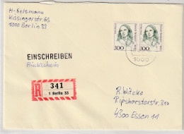 Berlin: Einschr./Rücksch. Fernbrief Portorichtig Mit 2x Frauen A 300 - Storia Postale