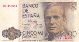 CRBS1029 BILLETE ESPAÑA 5000 PESETAS 1979 USADO ERROR COLOR - [ 4] 1975-…: Juan Carlos I.