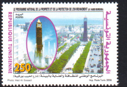 2006-Tunisie / Y&T 1574-Le Programme National De La Propreté Et De La Protection De L'Environnement -1vMNH****** - Clocks