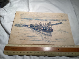 Dessin Original Ancien Dessin, Fait Sur Une Feuille à Dessin, Homme Militaire, Marine Nationale Sur Un Bateau Barque Ave - Zeichnungen