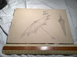 Dessin Original Ancien Sur Papier, Dessin Ombrelle Parapluie, Dessins D’école - Tekeningen