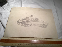 Dessin Original Ancien Dessin, D’un Tank Militaire, Char Militaire Militaire à L’intérieur Drapeau - Tekeningen