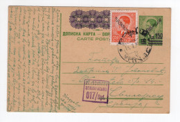 1943. SERBIA,GERMAN OCCUPATION,VRANJE,1 DIN. OVERPRINT STATIONERY CARD,USED TO SVILAJNAC,CENSOR - Interi Postali