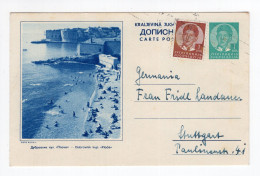 1938. KINGDOM OF YUGOSLAVIA,CROATIA,DUBROVNIK,PLOCE BEACH,ILLUSTRATED  STATIONERY CARD,USED TO GERMANY - Postwaardestukken