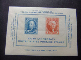 ESTADOS UNIDOS / ETATS-UNIS D'AMERIQUE 1947 / CENTENARIO DEL SELLO YVERT BLOC 8 ** MNH - Hojas Bloque