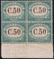 San Marino S. Marino (sm05) Segnatasse. Gommati Recto E Verso E Ben Centrati. Blocco Di 4 Bdf In Basso (cat.120,00), Gom - Unused Stamps