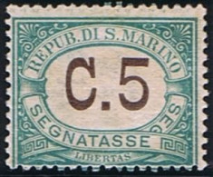 San Marino S. Marino (sm06). Segnatasse 5c. Gomma Recto E Verso (Sass. 1), Gomma Integra. Sigle ED E Chiav. Non Cataloga - Unused Stamps