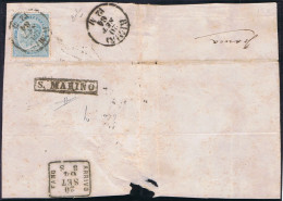 San Marino - S. Marino 1864. Precursori B9 (sm21). Ampio Frammento Di Lettera Con 15c (L18) Annullato Con Il Bollo Di RI - Lettres & Documents