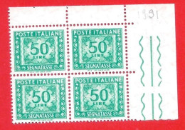 1955/60 (118) Segnatasse Stelle L Tipo Lire 50 Nuovo In Quartina - Portomarken