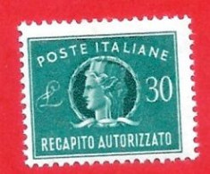 1961 (RA13) Recapito Autorizzato Lire 30 - Nuovo - Correo Urgente/neumático