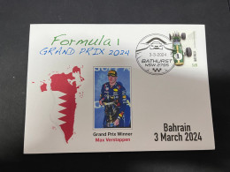 4-3-2024 (2 Y 7) Formula One - 2024 Bahrain Grand Prix - Winner Max Verstappen (3 March 2024) Formula 1 Stamp - Automobile