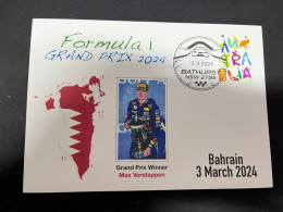 4-3-2024 (2 Y 7) Formula One - 2024 Bahrain Grand Prix - Winner Max Verstappen (3 March 2024) Formula 1 Stamp - Automobile