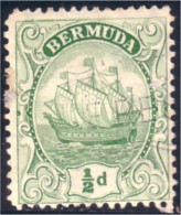 188 Bermuda 1/2p Green Caravel Caravelle Bateau Voilier Sailing Ship (BER-56) - Bermudes