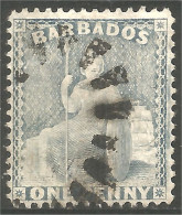 176 Barbados 1859 ONE PENNY Britannia Blue Bleu PERF 25 Watermark #2 Crown CA $175 (BBA-165) - Barbados (...-1966)