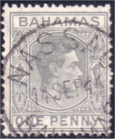 164 Bahamas George VI ONE Penny Green Very Nice Postmark (BAH-152) - 1859-1963 Crown Colony