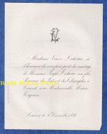 Faire Part De Mariage - 1884 - LORIENT - Joseph LOHEAC Receveur Des Postes Et Télégraphes & Marie VERGUIN - Wedding