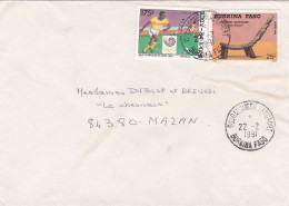 BURKINA FASO--1991--Lettre OUAGADOUGOU  à MAZAN-84 (France).. Timbres (J.O De Séoul-football,artisanat)  ..cachet - Burkina Faso (1984-...)