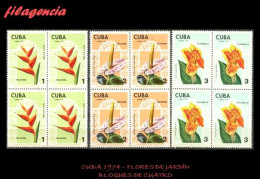 CUBA. BLOQUES DE CUATRO. 1974-16 FLORA. FLORES DE JARDÍN - Nuevos